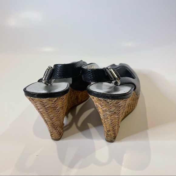 Banana Republic Black Croc Ankle Strap Open Toe Slingback Wedge Shoes 6.5 - Picture 5 of 6